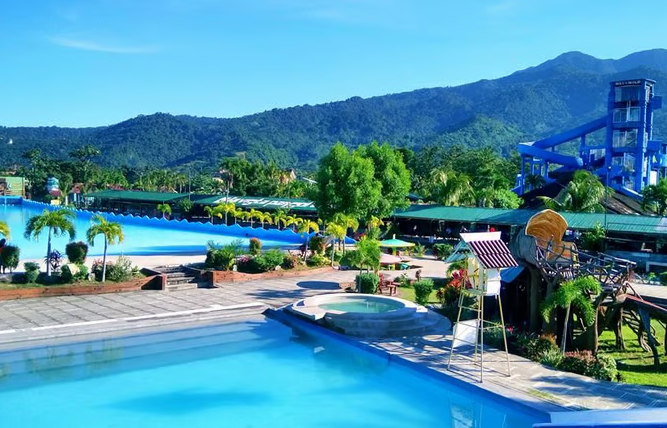 La Vista Pansol Resort pools and grounds with Mt. Makiling in the background